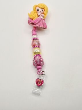 Cute Princess Aurora Resin Doll Topper Beaded Badge Reel Belt Clip